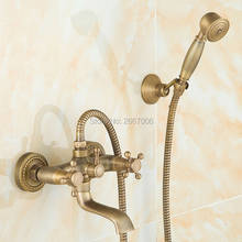Free shipping Fashion Rain Shower Faucet with handshower Antique Brass Bath Shower Faucet Set wall mount shower mixer tap ZR008 2024 - buy cheap