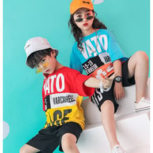 Spell Color Letter Printed T-shirt Black Shorts Children's Stage Costumes Kids Boy Girl Jazz Hip Hop Street Dance Suit Clothes 2024 - buy cheap