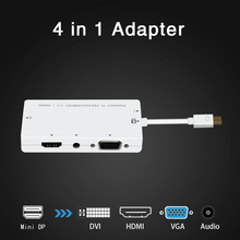 Адаптер 4 в 1 Mini DP на HDMI VGA DVI с аудио портом для компьютера Macbook Tablet Monitor PC 2024 - купить недорого