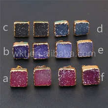 WT-E274 wholesale 10pairs /lot stone studs ,gold trim square shape druzy stone studs for party wedding 2024 - buy cheap