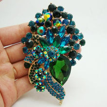 Vintage Style Heart Drop Flower Pendant  Brooch Pin Green Rhinestone Crystal 2024 - buy cheap