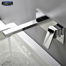 Square bathroom wall mounted basin faucet brass mirror polished chromed sink mixer tap with embedded Box 2024 - buy cheap