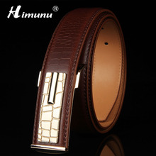 [HIMUNU] Newest 100% Genuine leather Men's Belt Store Crocodile grain belt Luxury Design alloy metal buckle Business Men belt 2024 - buy cheap