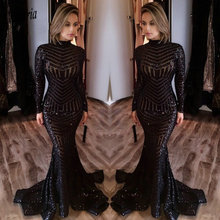 Черное роскошное платье в Дубае, расшитое блестками, с высоким воротом, иллюзия, Русалка, вечерние платья с длинным рукавом, официальное вечернее платье, Vestido De Festa 2024 - купить недорого