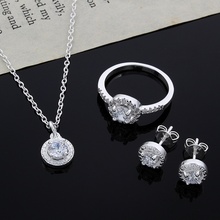 Wedding girl  Christmas gift noble silver fashion elegant women shiny crystal CZ necklace earring ring jewelry Set JSH-CS01 2024 - buy cheap