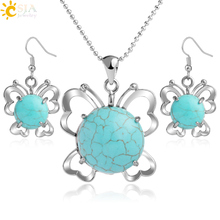 CSJA Turquoises Jewelry Sets Round Dome Green Stone Hollow Butterfly Dangle Earrings Pendant Necklace Party Women Jewellery G054 2024 - buy cheap