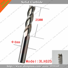 6mm*25mm,10pcs,Free shipping 3 Flutes End Mill,CNC milling Cutter,Solid carbide woodworking router bit,PVC,MDF,Acrylic,wood 2024 - buy cheap