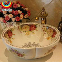 Europe Style Handmade Flower Shape Countertop Ceramic Bathroom Basin Bathroom Sink 2024 - buy cheap