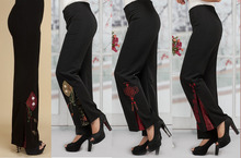 Free Shipping!!! Chinese Tradition Style Women's Embroider Flower Flares Trousers Pants M,L,XL,XXL,3XL,4XL 2024 - buy cheap