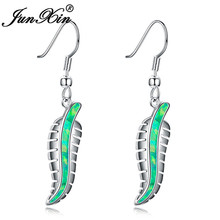 JUNXIN New Stylish Unique Green/White/Blue Fire Opal Leaf Shape Drop Earrings For Women Silver Color Wedding Gifts 2024 - buy cheap