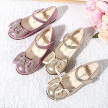 Iyeal sapatos infantis de princesa com laço, sapatos de primavera para meninas, com lantejoulas, cores rosa e dourado opcional 2024 - compre barato