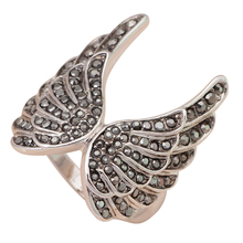 Noble black onyx zircon  Wings  White gold tone  Italina Seduction fashion jewelry  Rings USA size #6#6.5#7.75#9 JR1975A 2024 - buy cheap