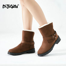 Bota de neve feminina de couro com fivela, alta qualidade, pele, calçado de inverno quente, bota tornozelo, tamanhos 35-43, dropshipping 2024 - compre barato