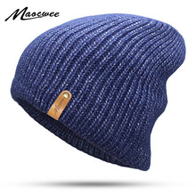 Winter Beanies Solid Color Hat Men Knitted Warm Soft Beanie Double Layer Plus Thick Cap Bonnet Gorro Caps For Men Women Mask 2024 - buy cheap