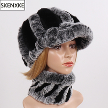 New Arrival Winter Real Rex Rabbit Fur Scarves Hats Sets Women Knitted Real Fur Hat Scarf Set Women Good Elastic Fur Hat Muffle 2024 - buy cheap