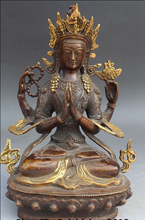 7" Old Tibet Buddhism Bronze Gilt 4 Arms Chenrezig Buddha Avalokiteshvara Statue 2024 - buy cheap