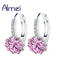 Almei Pink Blue Colored Stones Stud Earrings For Women Wedding Fashion Silver Color Earring Girl Brincos Aretes Jewelry DML49 2024 - buy cheap
