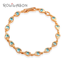ROLILASON Delicate Gifts Golden Bracelets for Women Blue Zircon Crystal romantic wedding Fashion Jewelry TB1031 2024 - buy cheap