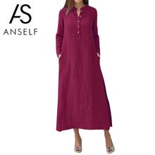 Anself Women Casual Long Dress Long Sleeve Side Pocket 3XL 4XL 5XL Plus Size Cotton Shirt Dress Slit Vintage Maxi Dresses Robe 2024 - buy cheap