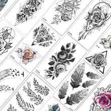 Cadena de tatuaje temporal de flor negra, joyería falsa, hoja geométrica realista, calcomanía para arte corporal, tatuaje de brazo Wasit para mujer 2024 - compra barato