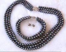 (Mini Order 1) 3Rows 7-8mm Black Pearl Necklace Bracelet Earrings Beads Fashion Jewelry Making Design Jewelry Set Natural Stone 2024 - buy cheap