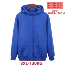 Men's autumn and winter large size hooded sweatshirt 5XL 6XL 7XL 8XL long sleeve zipper black blue gray large size coat 2024 - buy cheap
