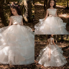 Floral Lace Flower Girl Dresses Ball Gowns Child Pageant Dresses Long Train Beautiful Little Kids FlowerGirl Dress Formal 2024 - compre barato