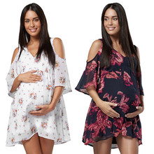 Vestidos de maternidade vestido floral para mulheres, vestido para grávidas e mulheres grávidas, ombro nu, vestido floral para amamentar 2024 - compre barato