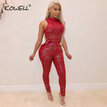 Sexy Women Geometric Sequined Jumpsuit Stand Neck Sleeveless Hollow Out Skinny Bodysuits Sexy Clubwear Party Romper Overalls 2024 - buy cheap