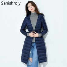 Sanishroly 2018 Women White Duck Down Jacket Tops Slim Ultra Light Down Coat Parka Female Long Hooded Outerwear Plus Size S298 2024 - buy cheap
