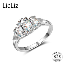 LicLiz-Anillo de boda grande y ovalado de tres piedras para mujer, sortija de cóctel de Plata de Ley 925, sortija de Zirconia cúbica solitaria para fiesta, LR0464 2024 - compra barato