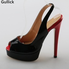 Sandalias con punta abierta para mujer, zapatos de tacón fino y alto, con plataforma, Color rojo y negro, para vestido de fiesta, diseño novedoso 2024 - compra barato