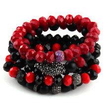 MOODPC Fashion Energy Bracelets Beautiful Red/Black Bracelet Set Natural Stone & Glass Crystal Pave Bracelets ForWomen 2024 - buy cheap