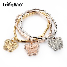 LongWay Gold Color Bracelets Bangles For Women Elastic Charm Bracelet Vintage Crystal Butterfly Bijoux SBR140601 2024 - buy cheap