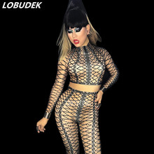 European American style Female singer Dancer Bar stage Costume DJ DS performance stage wear Black Crystals Sexy Bandage Jumpsuit 2024 - buy cheap