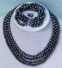 Wholesale price 16new ^^^^Noblest 4rows 6-7mm black pearl necklace bracelet earring sets 2024 - buy cheap