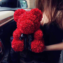 Йо Чо 25 см медведь розы оптовая продажа пена Роза плюшевый мишка подарок на день Святого Валентина Свадьба искусственные сохраненные розы ленты цветы медведь 2024 - купить недорого