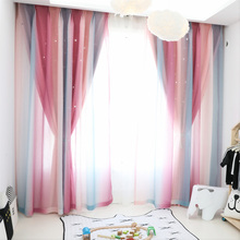 Gradient Stripe Tulle and Solid Hollow Star Curtains For Living Room bedroom Princess Window Thick Shading Curtain Fabric Drape 2024 - buy cheap