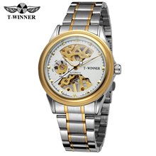 Fashion Winner Top Brand Luxury Golden Case Casual Design Full Stainless Steel Men Watches Hollow Out Mechanicalbusines Clock 2024 - buy cheap