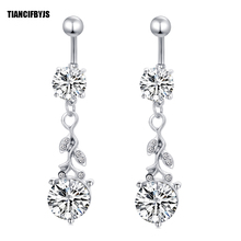 TIANCIFBYJS Charm Round Zircon Dangle Screw Navel & Belly Button Rings Stainless Steel 14G Tragus Earrign Body Piercing Jewelry 2024 - buy cheap
