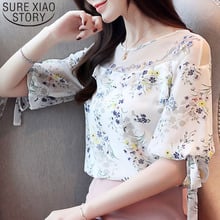 Blusa De gasa con estampado Floral para Mujer, camisa blanca con lazo, 2021, 50, 3988 2024 - compra barato