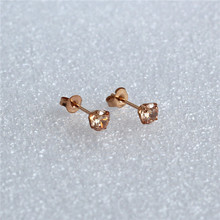 ED030 Titanium With Champagne Zircon Stud Earrings 316L Stainless Steel Rose Gold-color IP Planting 5mm Round 2024 - buy cheap