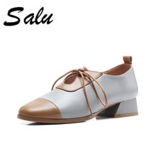 Salu Spring Autumn Shoes Woman 100% Genuine Leather Women Pumps Lady Leather Round Toe Platform Shallow Mouth Shoes Size 35-40 2024 - buy cheap