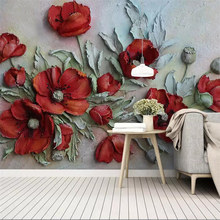 wellyu 3D three-dimensional relief red beauty flower background wall custom large mural green wallpaper papel de parede 3d 2024 - buy cheap