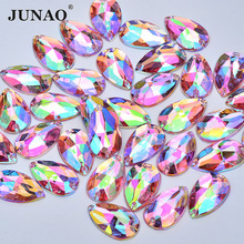 JUNAO 17x28 мм большие кристаллы красный фиолетовый AB Стразы плоские драгоценные камни Пришивные каплевидные камни для шитья Акриловые Кристаллы Аппликация для рукоделия 2024 - купить недорого