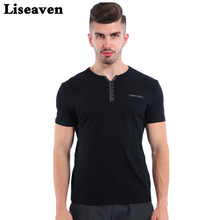 Liseaven-Camiseta informal para hombre, Camiseta ajustada de manga corta con cuello en V, camisetas negras y grises 2017 2024 - compra barato