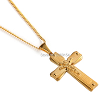 Men Choker Necklace Cross Stainless Steel Circle Vintage Pendant Charm Male Trendy Jewelry Gold Color Box Chain Fashion Gift 2024 - buy cheap