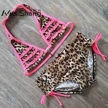 Bikini con estampado de leopardo para niñas, traje de baño de dos piezas con cuello Halter, de 6 a 16 años 2024 - compra barato