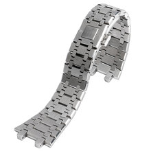 Pulseira de relógio de aço inoxidável lisa e prata 28mm, pulseira para relógios ap, homens, mulheres, pulseira de relógio com fivela borboleta + 2 barras de mola 2024 - compre barato