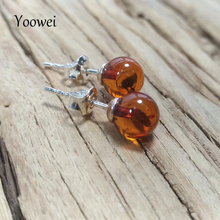 Yoowei-pendientes de ámbar Natural para mujer, aretes redondos de 7mm, elegante, de estilo OL, Joyería de Ámbar del Caribe a la moda, venta al por mayor 2024 - compra barato